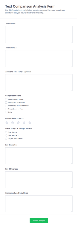 Text Comparison Analysis Form Template