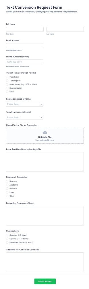 Text Conversion Request Form Template