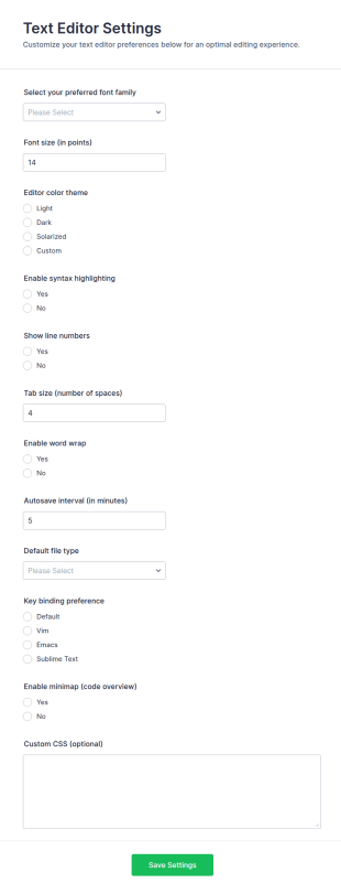 Text Editor Settings Form Template