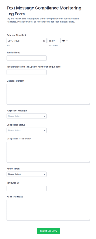 Text Message Compliance Monitoring Log Form Template