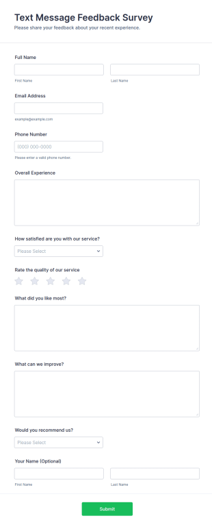Text Message Feedback Survey Form Template