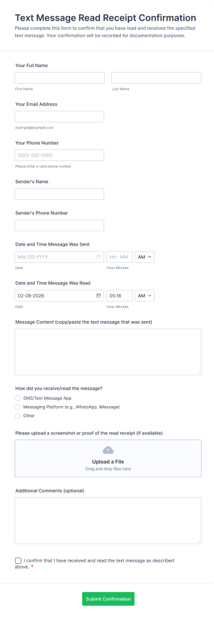 Text Message Read Receipt Confirmation Form Template