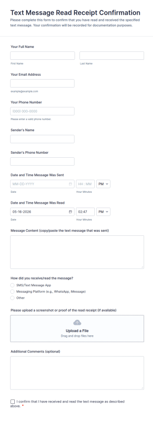 Text Message Read Receipt Confirmation Form Template