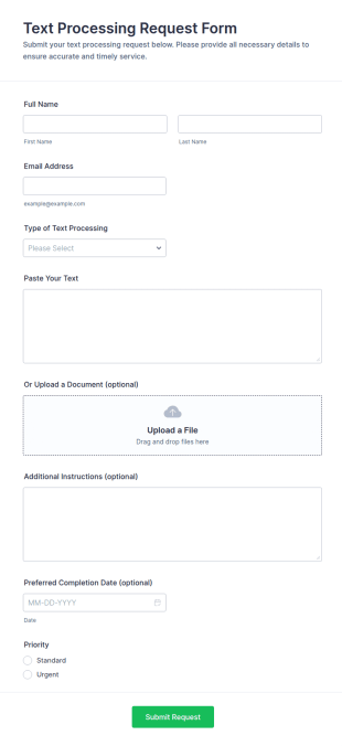 Text Processing Request Form Template