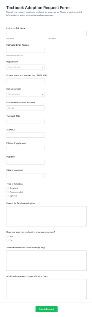 Textbook Adoption Request Form Template