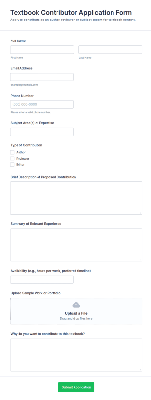 Textbook Contributor Application Form Template