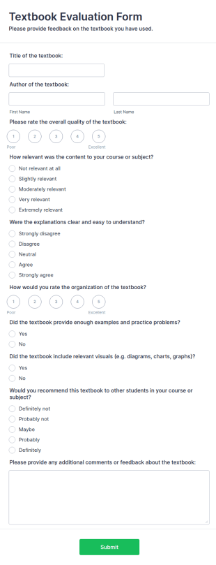 Textbook Evaluation Form Template