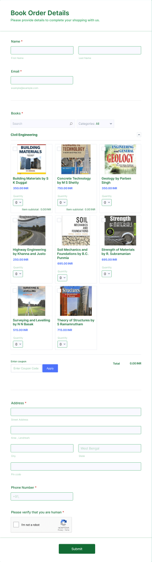 Textbook Order Form Template