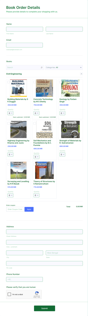 Textbook Order Form Template