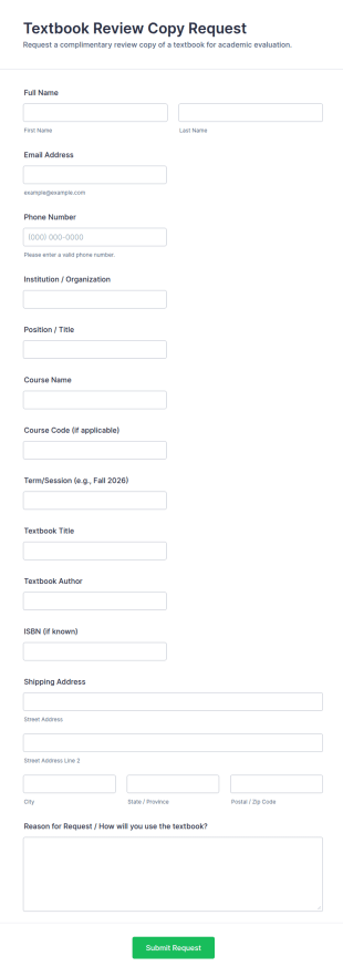 Textbook Review Copy Request Form Template