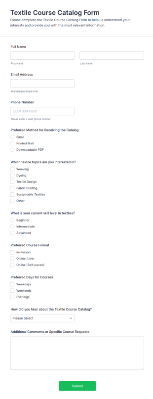 Textile Course Catalog Form Template
