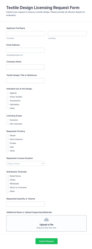 Textile Design Licensing Request Form Template