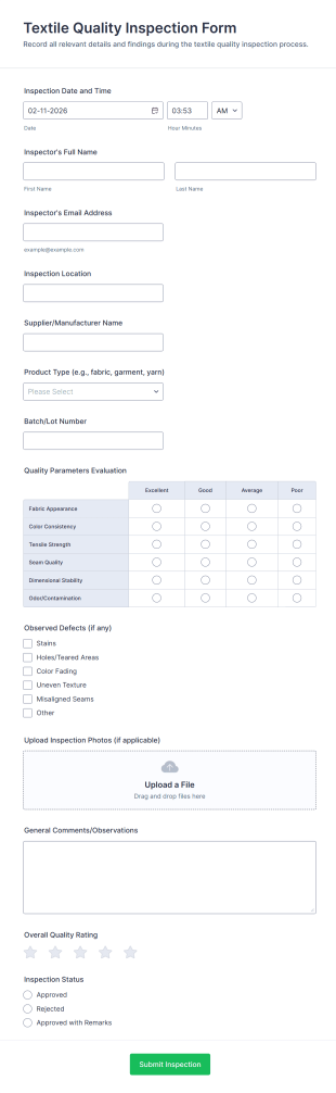 Textile Quality Inspection Form Template
