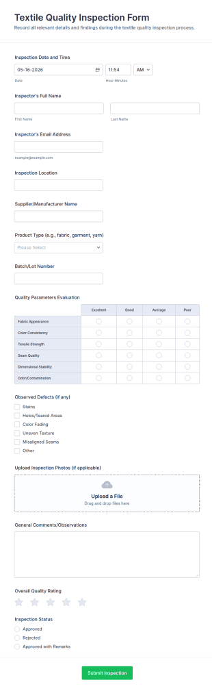 Textile Quality Inspection Form Template