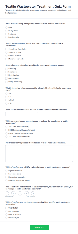 Textile Wastewater Treatment Quiz Form Template