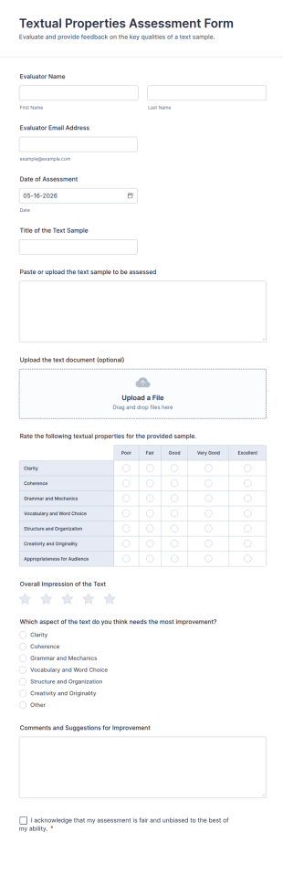 Textual Properties Assessment Form Template