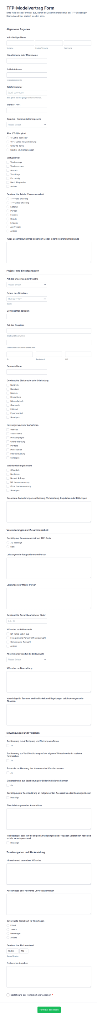 TFP Modell Vertrag Form