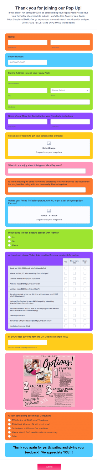 Pop Up Feedback Form By Julie Potts