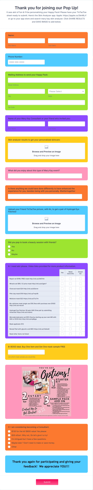 Pop Up Feedback Form By Julie Potts Form Template