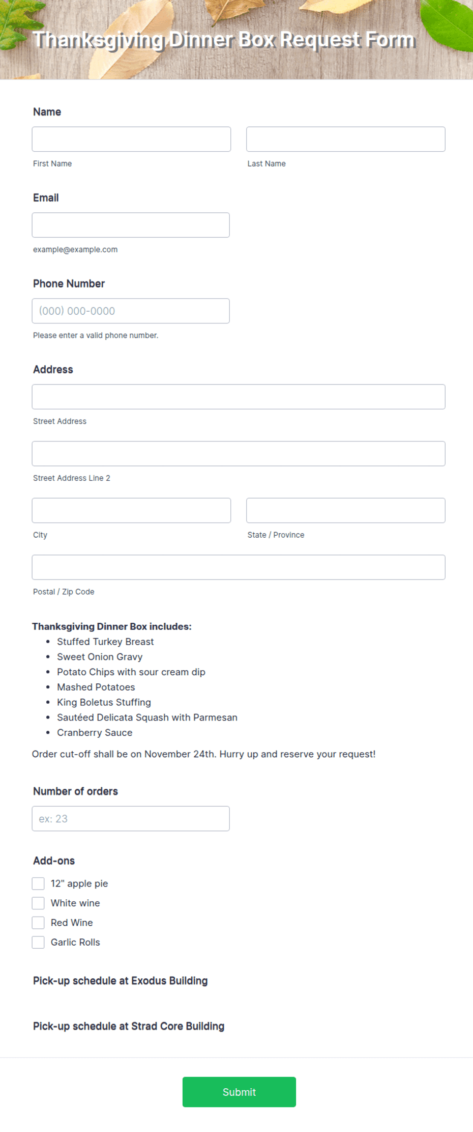 Buffet Request Form Thanksgiving Dinner Box Request Form Template | Jotform