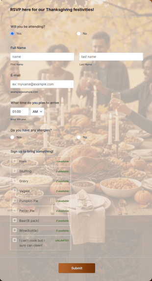 Thanksgiving Dinner RSVP Form Template