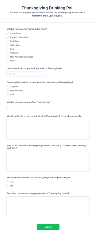 Thanksgiving Drinking Poll Form Template