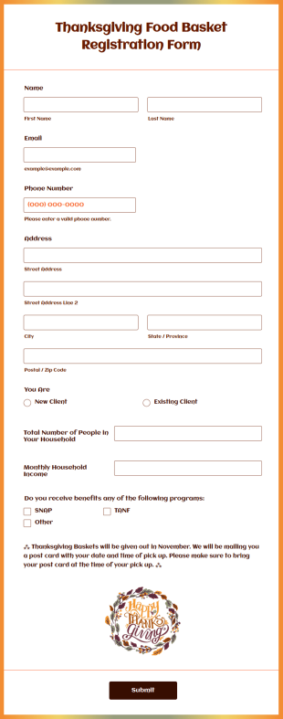 Thanksgiving Food Basket Registration Form Template