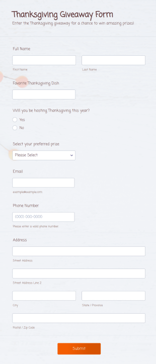 Thanksgiving Giveaway Form Template