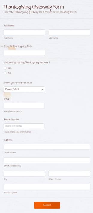 Thanksgiving Giveaway Form Template