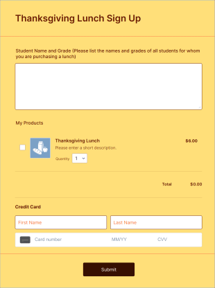 Thanksgiving Lunch Sign Up Form Template