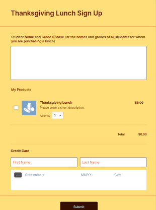 Thanksgiving Lunch Sign Up Form Template