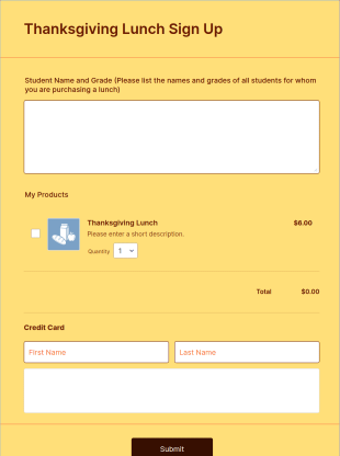 Thanksgiving Lunch Sign Up Form Template