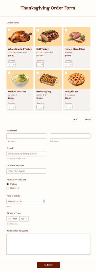 Thanksgiving Order Form Template