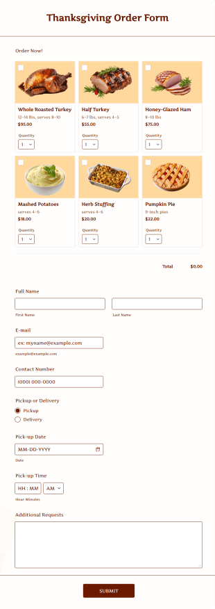 Thanksgiving Order Form Template