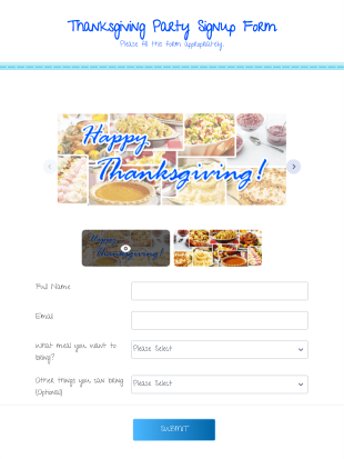 Thanksgiving Party Signup Form Template
