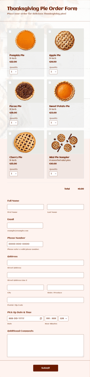 Thanksgiving Pie Order Form Template