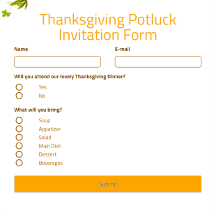 Thanksgiving Potluck Invitation Form Template