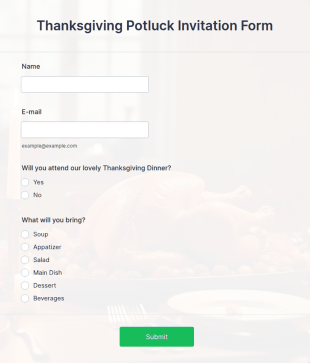 Thanksgiving Potluck Invitation Form Template