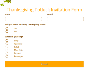 Thanksgiving Potluck Invitation Form Template