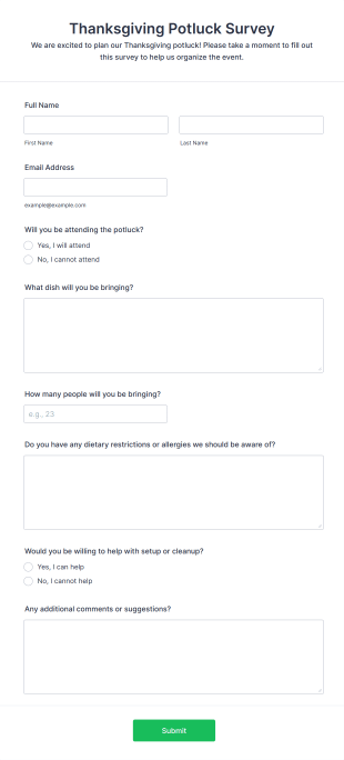 Thanksgiving Potluck Survey Form Template