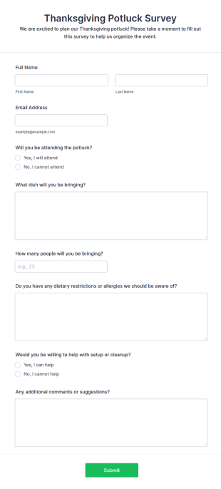 Thanksgiving Potluck Survey Form Template