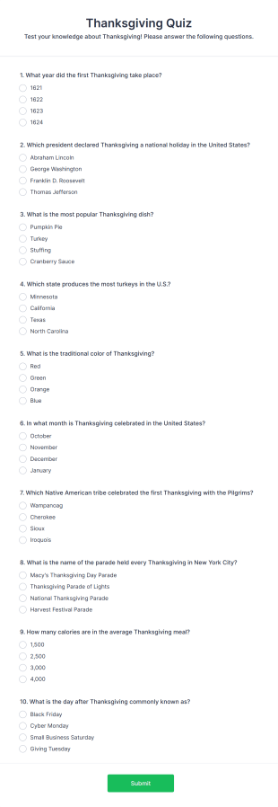 Thanksgiving Quiz Form Template
