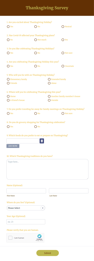 Thanksgiving Survey Form Template