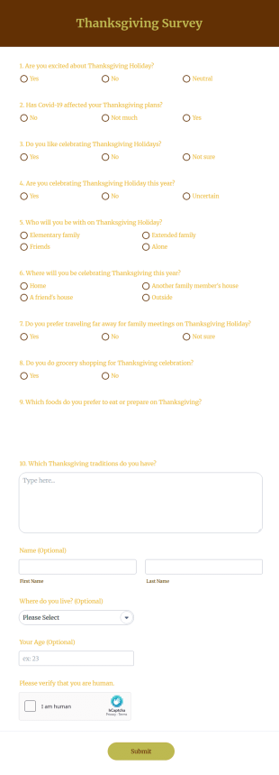 Thanksgiving Survey Form Template