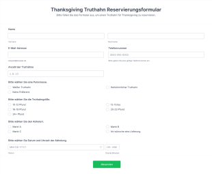 Thanksgiving Truthahn Reservierungsformular