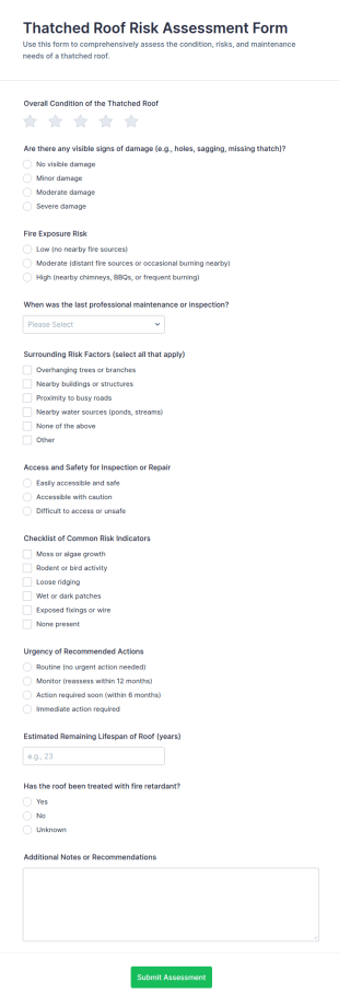 Thatched Roof Risk Assessment Form Template