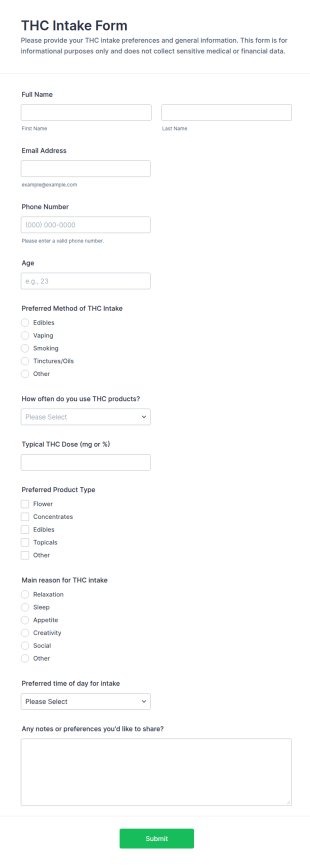 THC Intake Form Template