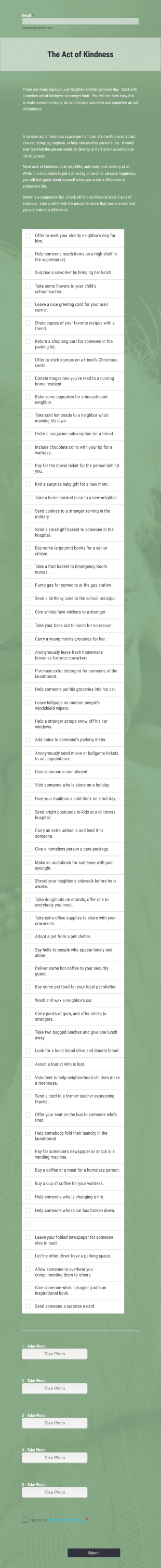 The Act Of Kindness Form Template