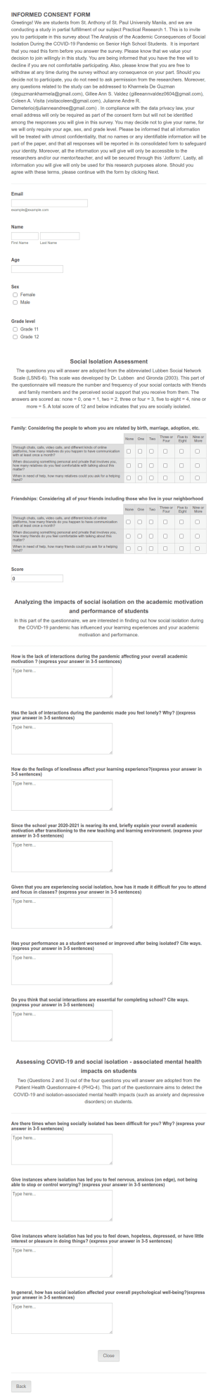 The Analysis Of The Academic Consequences Of Social Isolation During The COVID 19 Pandemic On Senior Form Template