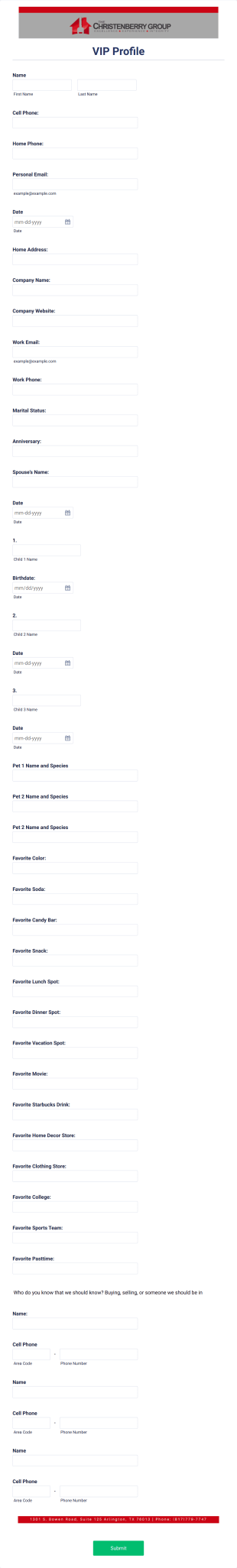 The Christenberry Group VIP Profile Form Template